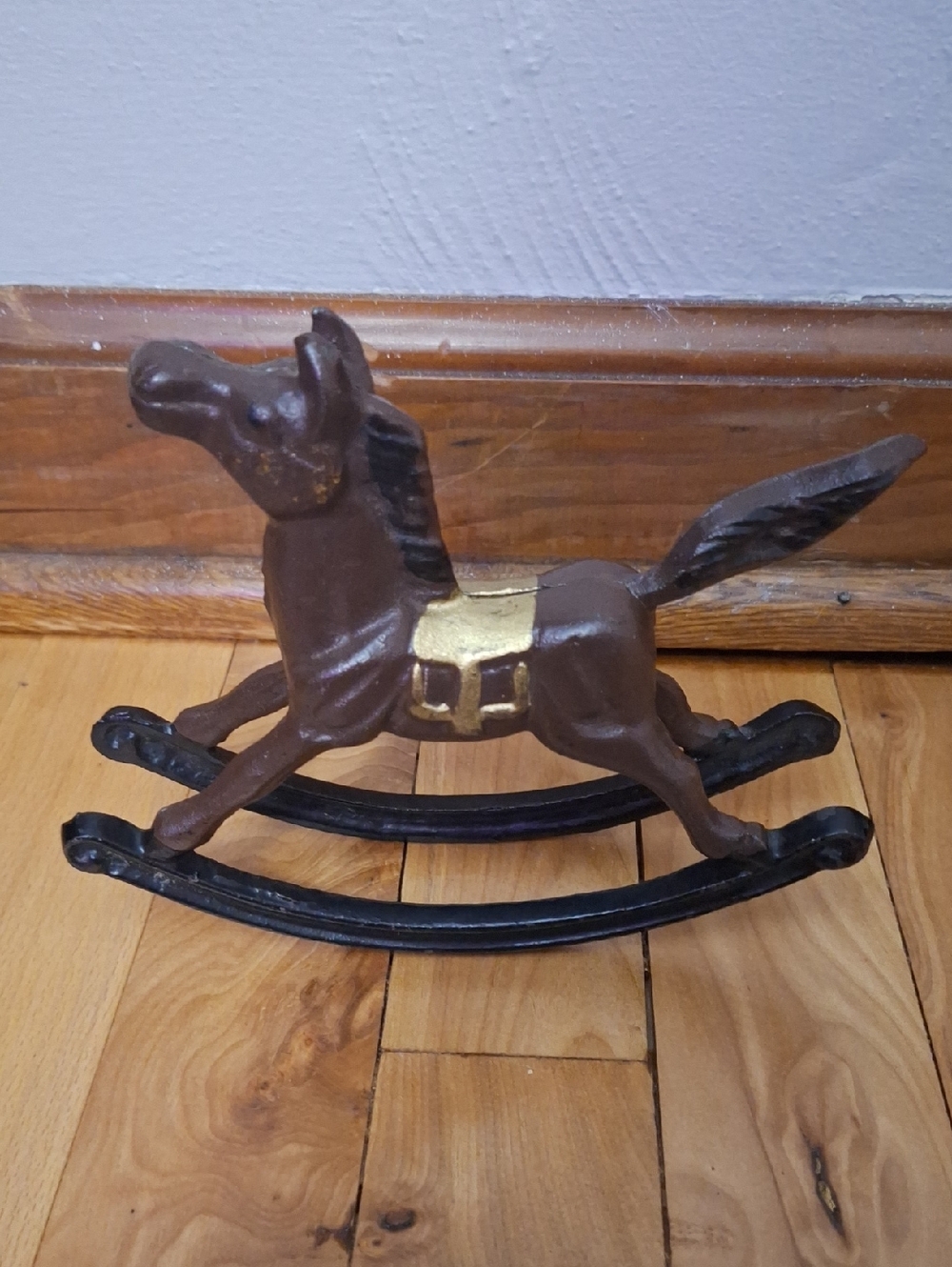 Vintage Style Small Brown & Gold Rocking Horse Figurine